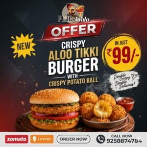 Crispy Aloo Tikki Burger With Crispy Patato Ball