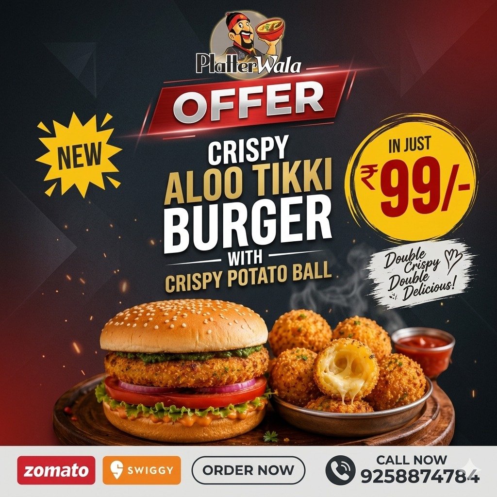 Crispy Aloo Tikki Burger With Crispy Patato Ball